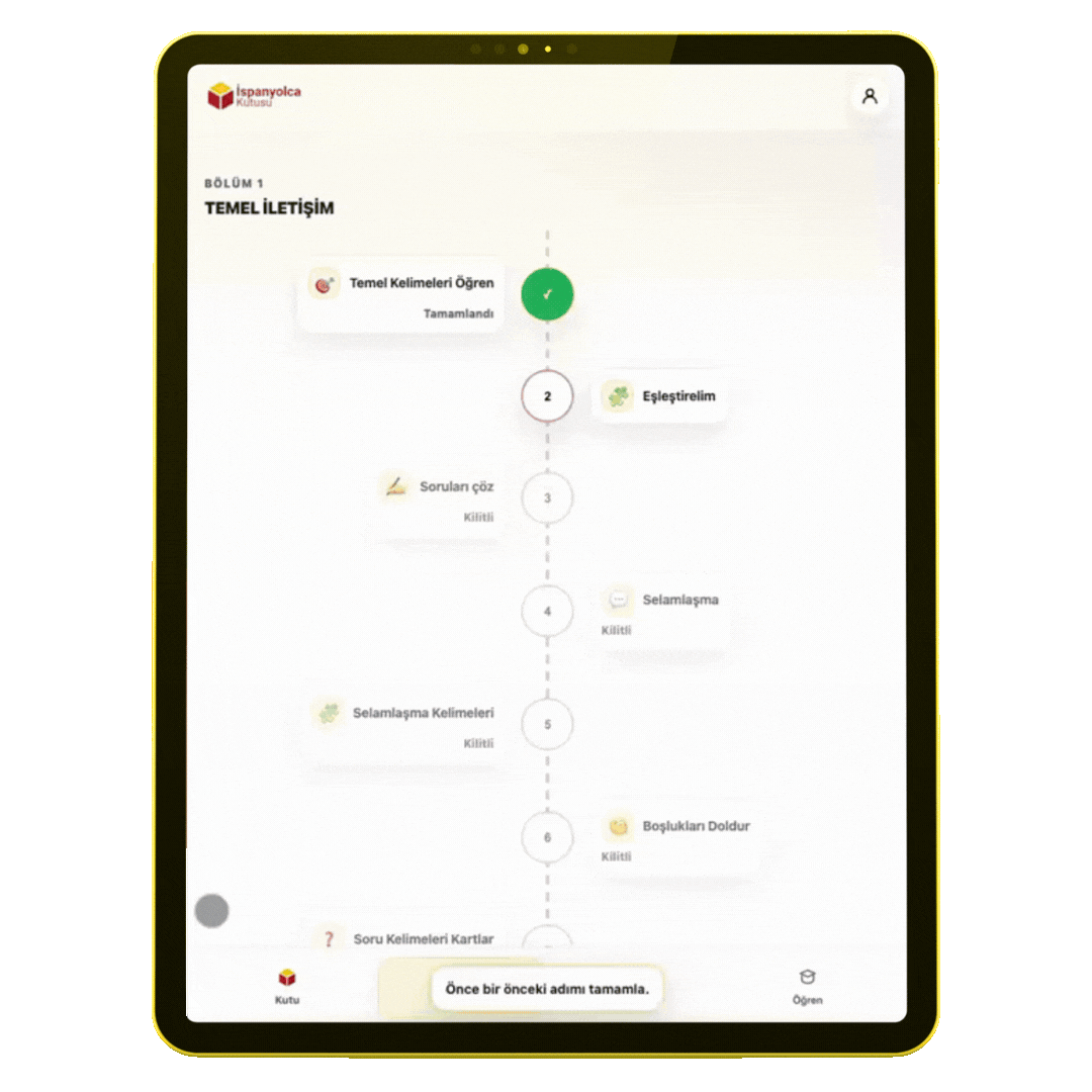 İlerleme ekranı (tablet görünümü)
